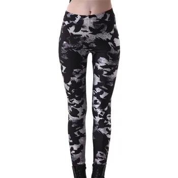 

2019 New Women's Black Milk Workout Leggings Plus size Crow Printed Fitness Pants Female Leggins Slim Sexy Jeggings Trousers 4XL