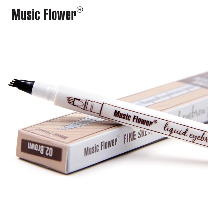 Музыкальный цветочный карандаш для бровей, водостойкий, вилка, кончик бровей, тату-ручка, 4 головки, тонкий эскиз, усилитель бровей, корейская косметика