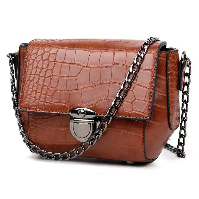 LXTAZG Fashion Luxury Small Women High Quality Leather Handbags Mini Shoulder Bag Metal Chain ...