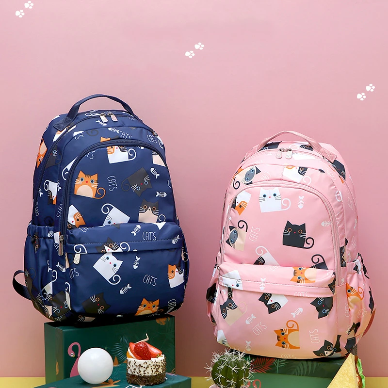 Водонепроницаемый Рюкзак Kawaii с принтом кота Женский школьный рюкзак для