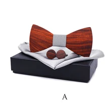 Ручной работы мужская свадьба деревянная бабочка платок Запонки Наборы для мужчин Свадебный деревянный галстук карман Sqaure запонки бижутерия