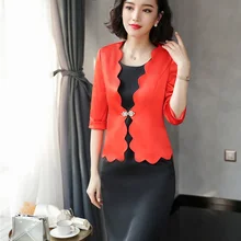 Весна лето OL стильные костюмы с платьем для женщин деловая рабочая одежда дамские офисные наряды наборы размера плюс оранжевый