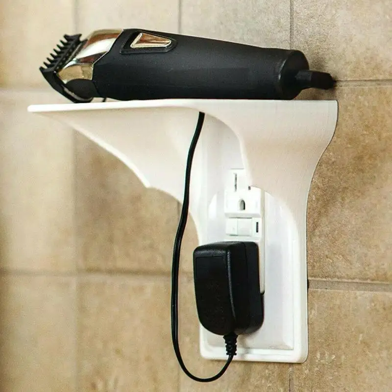 

Storage Easy Install White Outlet Shelf Bathroom Organizer Stand Simple Power Perch Mobile Charging Multifunction Wall Mount