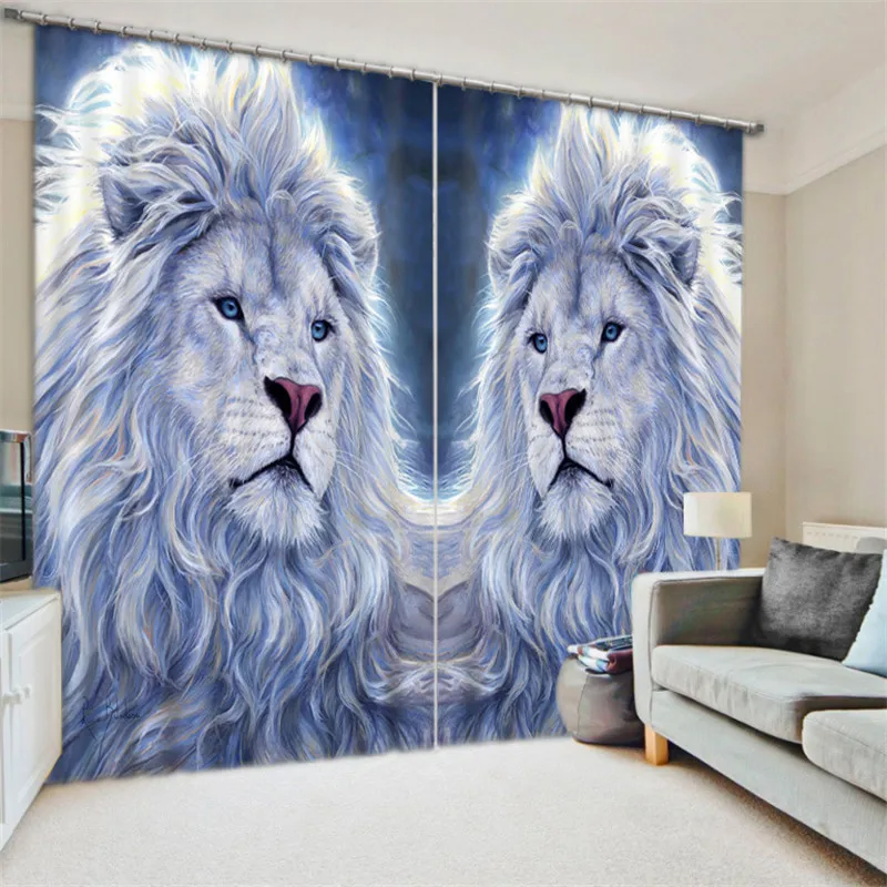 

2017 Modern Luxury white gold lion Blackout Window Curtains For Kids Bedding room Living room Hotel Drapes Cortinas