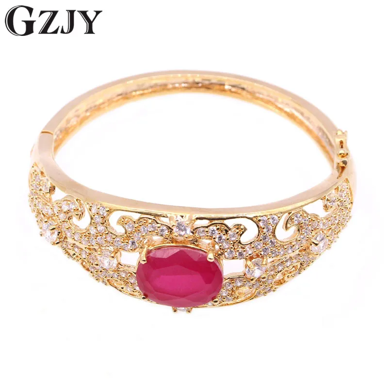 

GZJY Gorgeous Charm Green&Red Zircon Bracelets Jewelry Champagne Gold Color Bracelet Bangle For Women Party Jewelry Gift 54mm