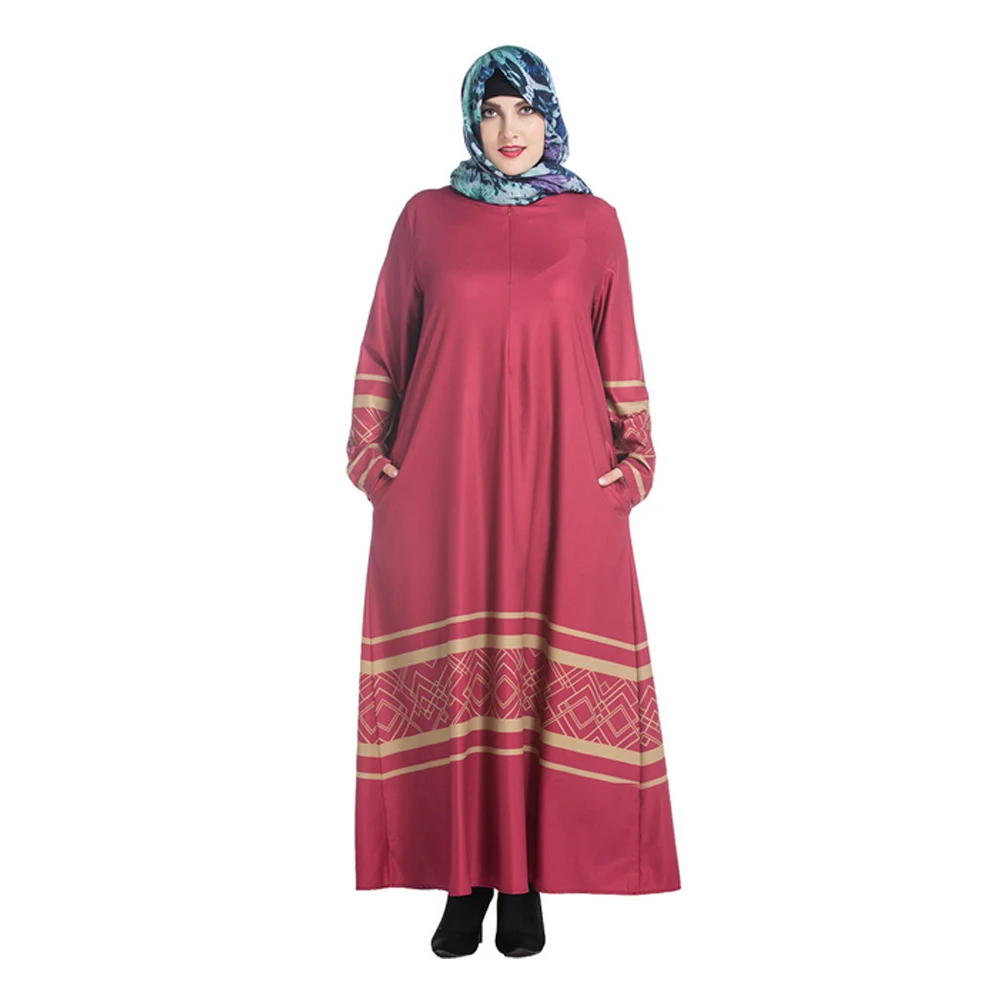 Женское стильное платье макси Abaya Jilbab с длинным рукавом в мусульманском стиле