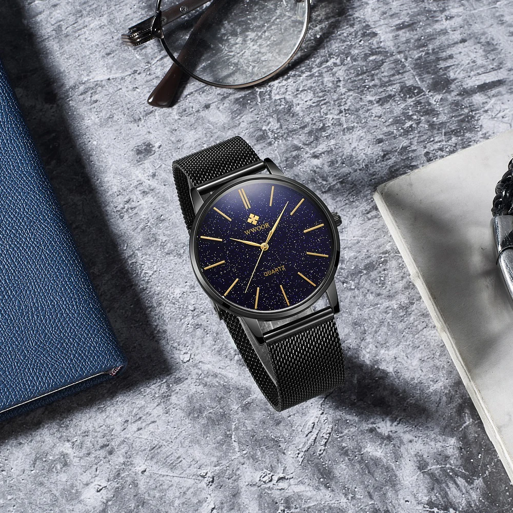  Women Watches Leather Brand Luxury Ladies Mesh Belt Ultra-thin Men unisex Watch Stainless Steel Clo