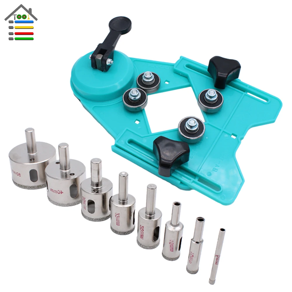 

9PC 4-83mm Tiling Drill Guide Vacuum Base Sucker with 5-50mm Diamond Coated Tile Drill Bit Tile Glass Hole Saw Openings Locator