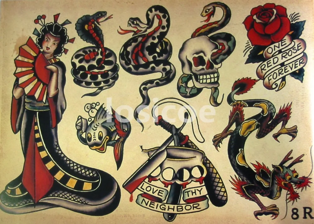 Vintage Tattoos Patterned Posters Kraft Paper Interior Painting Restoring Wall Sticker Print Art Bar Cafe Intertion Decoration Vintage Tattoos Patterned Posters Kraft Paper Interior Painting Restoring Wall Sticker Print Art Bar Cafe Intertion Decoration