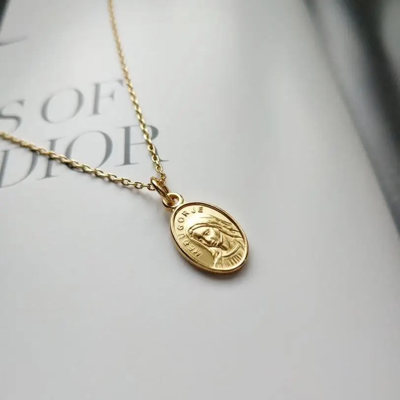 

925 Sterling Silver Maria Oval Necklace Gold Simple Fashion Mini Maria Oval Pendant Necklace For Women Silver Jewelry Gift