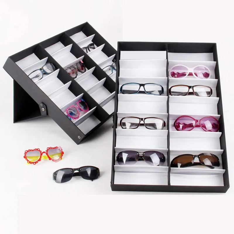 Quality Glasses Storage Box 18 Grid Deerskin Sunglasses Display Box