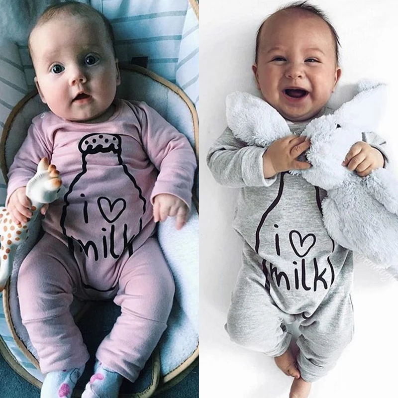 Emmaaby/милый молочный комбинезон с надписью «I Love» для новорожденных мальчиков и девочек; комбинезон с длинными рукавами; одежда