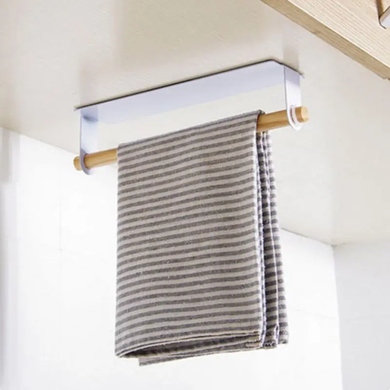 Adhesive Paper Towel Wooden Holder Storage Rack Organizer Tissue Shelf Under Cabinet Cupboard For Kitchen Bathroom Home