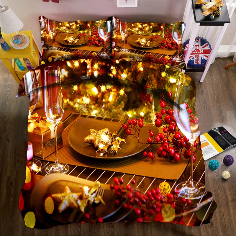 

Golden Christmas theme illustration 3d effect photo bed linen can be customized photo pattern