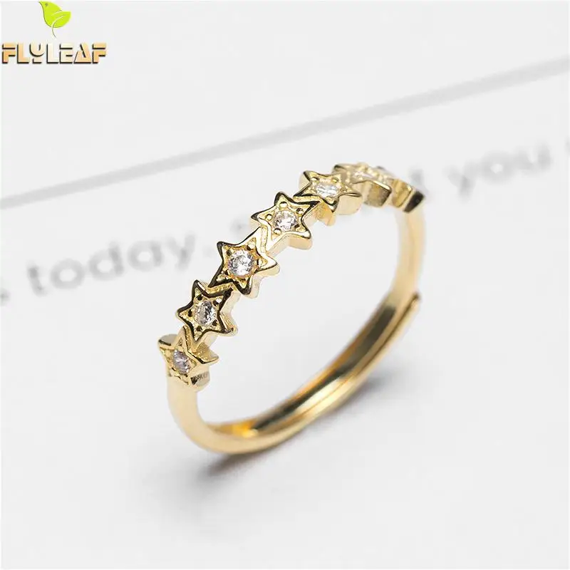 

Flyleaf Gold Star Cubic Zirconia Ring High Quality 100% 925 Sterling Silver Open Rings For Women Fashion Simple Fine Jewelry