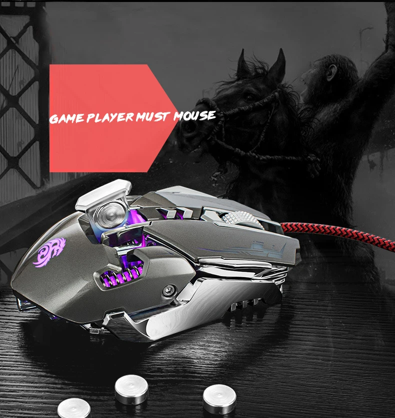GUIKA-2 Проводная игровая мышь, перезаряжаемая, 3200 dpi, механические металлические гири, мыши, оптическая RGB мышь с подсветкой для геймеров, Overwatch