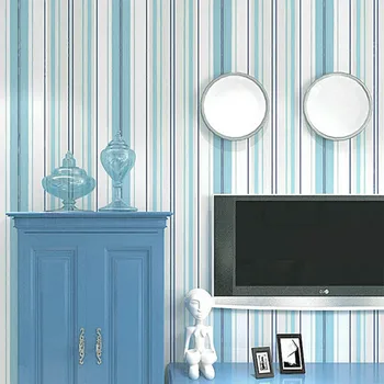 

Mediterranean Style Wooden Wallpaper Roll Beige Blue Striped Wall Paper Vintage Non Woven Paper Wall Decoration For Bedroom