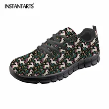 INSTANTARTS Cute Cartoon Horse Design Women's Flat Shoes Lightweight Mesh Sneaker Shoes Girls Female Rainbow Horse Print Flats