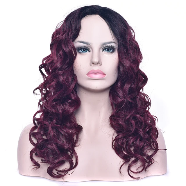 Soowee 60cm Black To Burgundy Ombre Hair Curly Wigs Fake Hairpieces