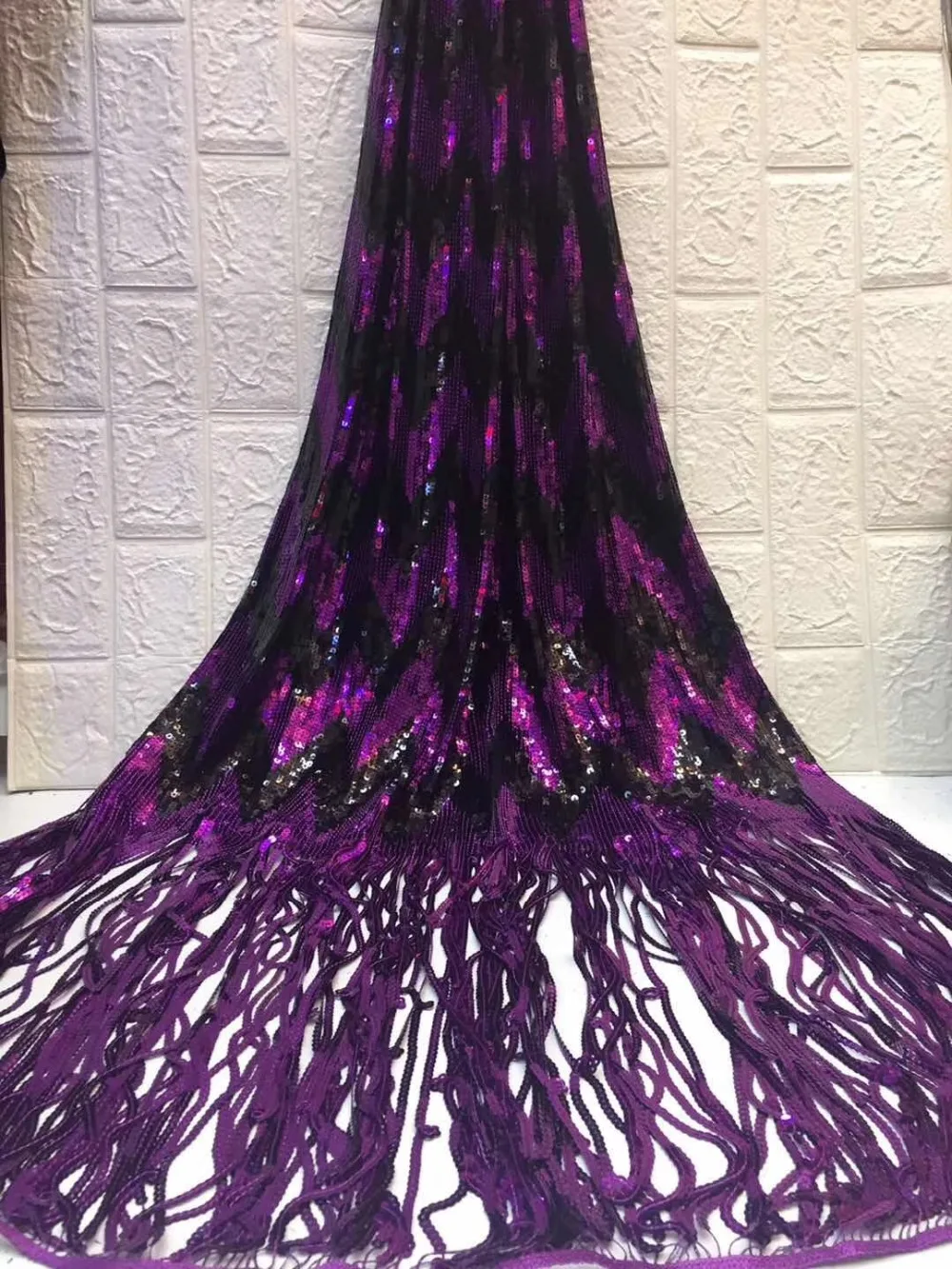 

French lace fabric 5yds/pce dhl purple sequins fringe fabrics women luxury gorgeous bright party event dress 2019 new arrival
