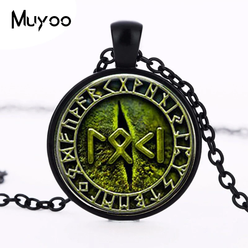 

1pcs Snake Eye Loki Petite Written in Rune jewelry Glass Cabochon Necklace HZ1