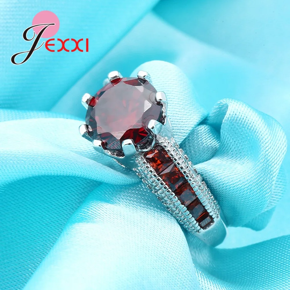 Giemi Luxury Red Crystal Anniversary Party Ring For Girl Popular 925 Sterling Silver Rings For Women 2019 New Female Accessory