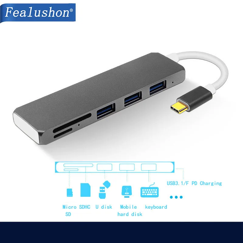 USB C док-станция для ноутбука USB 3,0 HDMI PD TF/SD/USB Hub Fealushon для Macbook Pro hp DELL поверхности lenovo samsung для док-станции