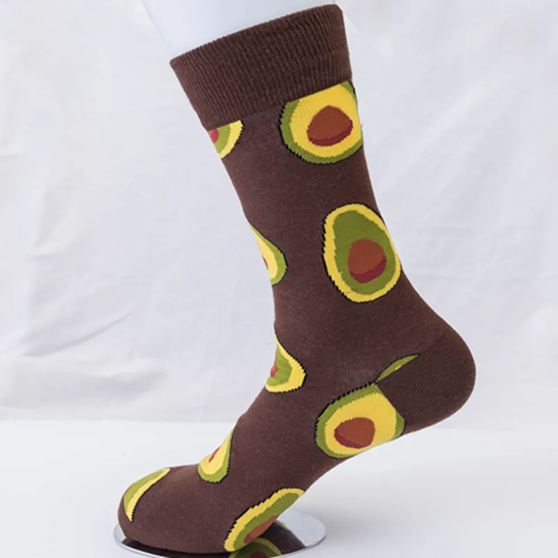 CHAOZHU Новая Европейская мода большой размер 46 мужские носки креативный жаккард авокадо пончик мексиканский бурритос хлопок Crew носки Fancies - Цвет: Коричневый