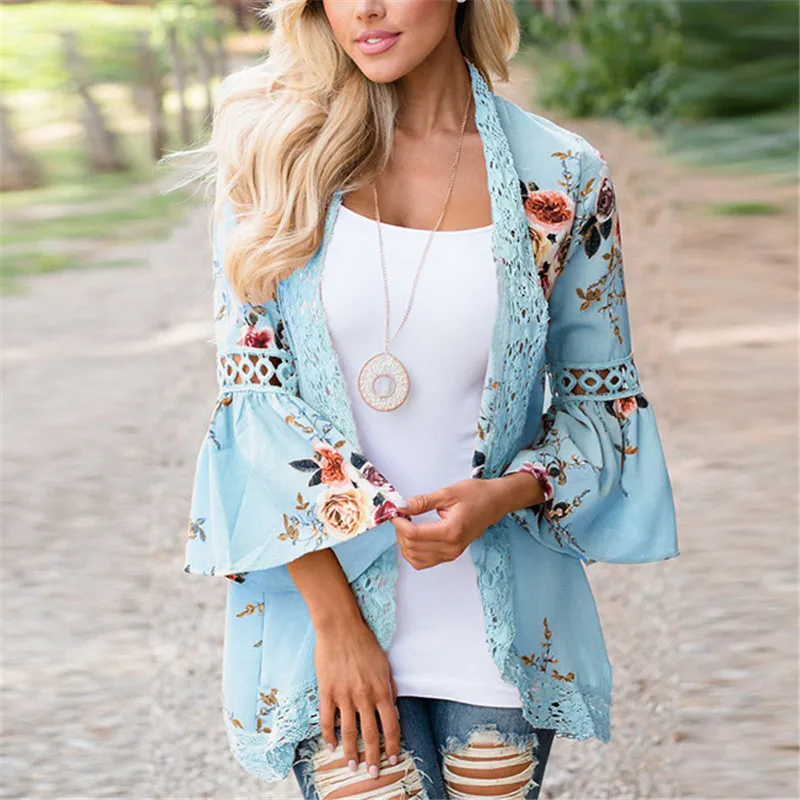 Gladiolus 2019 Spring Womens Tops And Blouses Loose Floral Print Flare Sleeve Lace Women Kimono Cardigan Summer Shirts Plus Size (56)