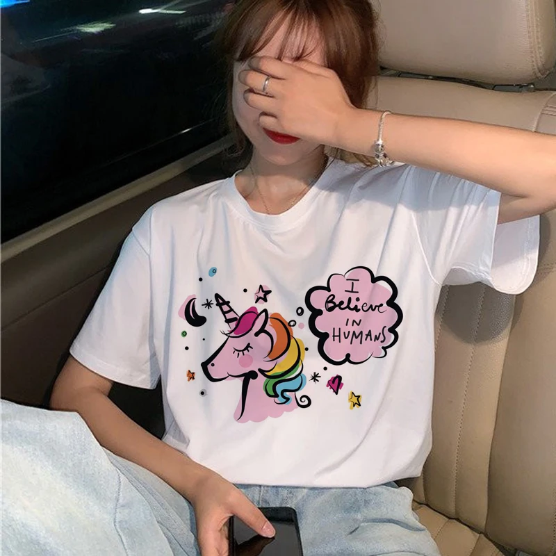 Kawaii Unicorn Harajuku футболка женская забавная мультяшная футболка Ullzang 90 s корейский стиль Милая футболка модные футболки с графическим