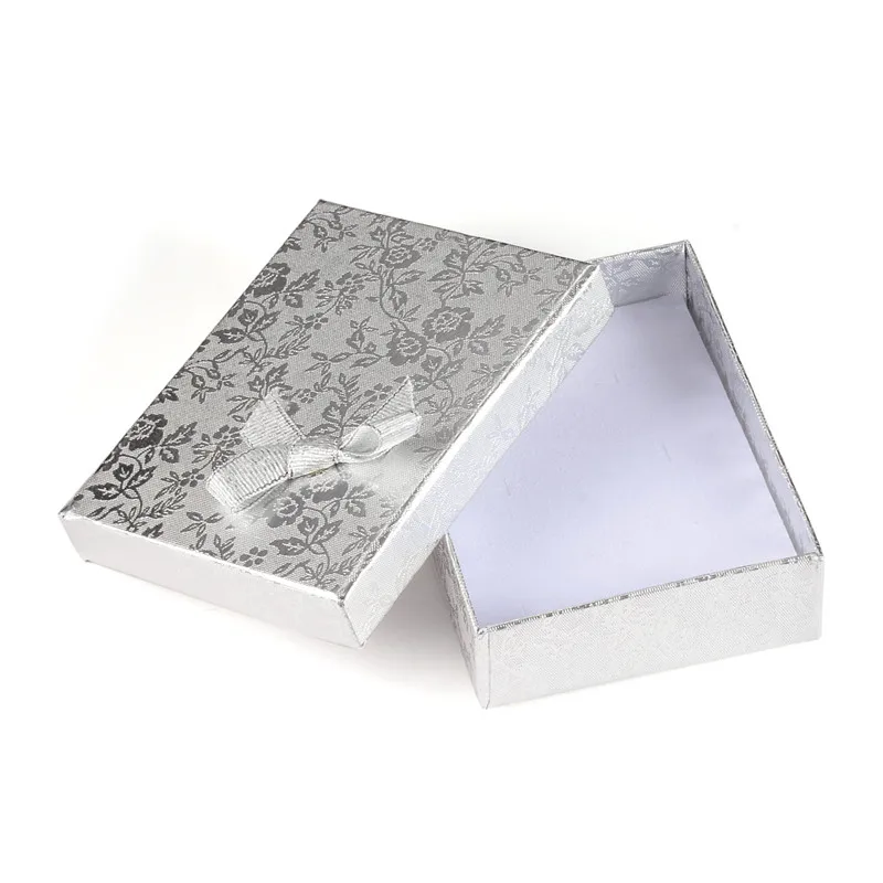 

12pcs Rectangle Cardboard Case Jewelry Boxes with Bowknot and Sponge for Jewelry Display Storage Packing Gift Box 93x72x29mm