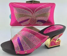 2016 Good looking Matching shoes and bags italy for party,Fashion African shoes and bag set in fuchsia size 38-42 HJY1-9