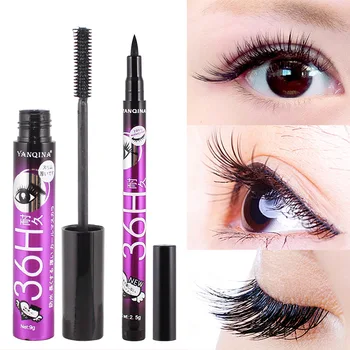

New Arrival 1 set Mascara Liquid Eyeliner Set Eye Lashes Makeups Black Smooth Waterproof Mascara Eyeliner HJL2018