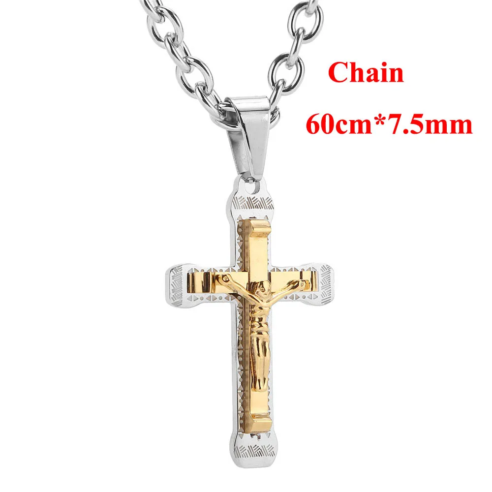 Jesus Mens Chain silver/Gold Tone Link chain Stainless Steel Cross PENDANT NECKLACE 24'' - Окраска металла: With Rolo Chain
