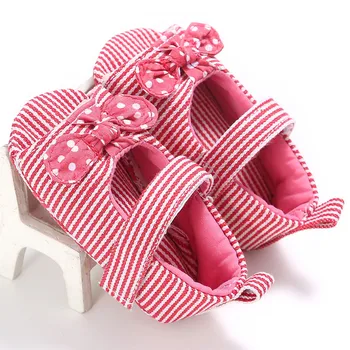 

first walkers shoes Infant Toddler Soft Sole Anti-slip Baby Shoes Newborn Baby Girls Stripe Bow Prewalker Single Shoes