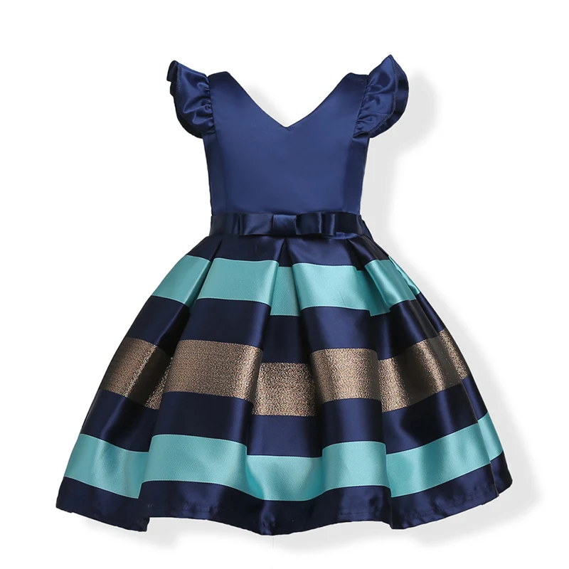 GUMPRUN 2018 Bow Striped Princess Girl Dress Summer Sleeveless Wedding Birthday Party Dresses For Girls Knee-length Kids Clothes