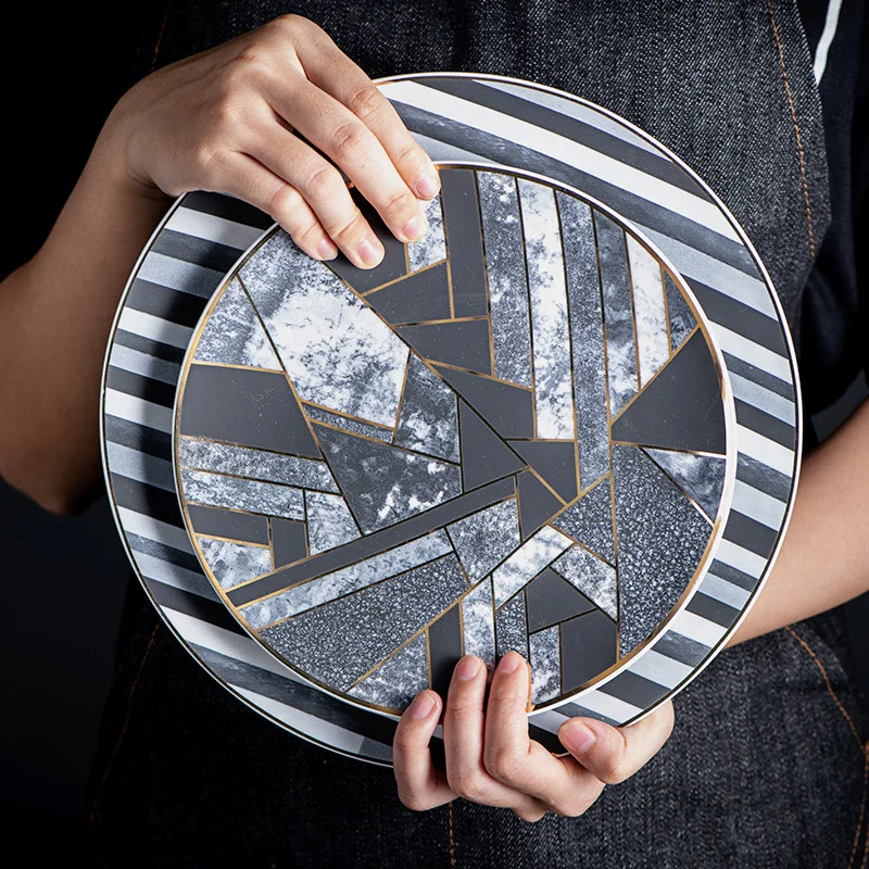 

Geometry ceramic Dinner Plate dish 8/10 inch Imitation marble dessert plate snack plate cake plate decoration tableware dinner