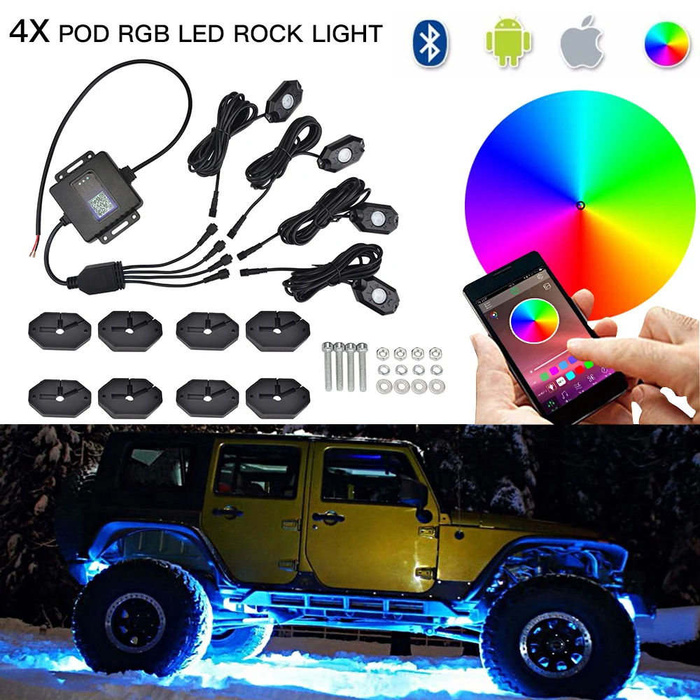H2CNC RGB светодиодный Pod Рок Огни Bluetooth многоцветный приложение неоновые IP67