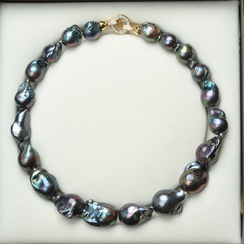 Натуральный пресноводный барочный жемчуг ожерелье глубокий синий павлин зеленый черный жемчуг цепь чокер длинное ожерелье АА для девушки подарок Вечерние