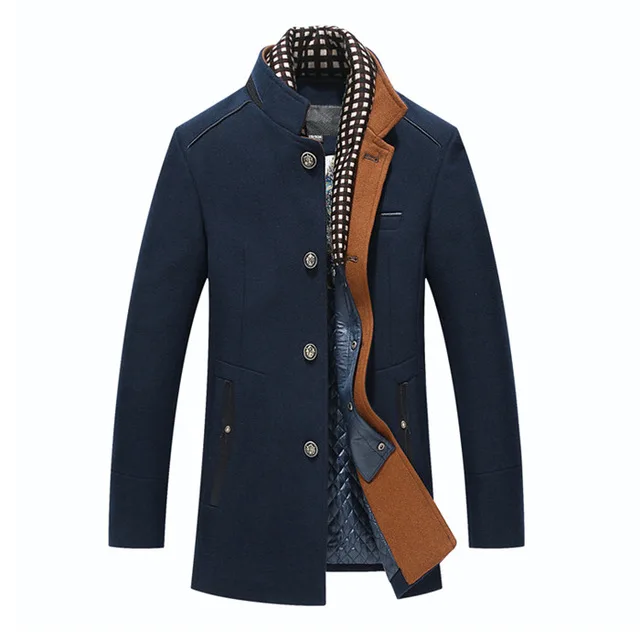 Dark Blue Горная кожа новое шерстяное пальто для мужчин Зимние флисовые теплые куртки тепловой узкий модный Тренч Верхняя одежда для мужчин s брендовая одежда SA704 - Цвет: Dark Blue