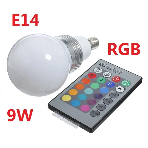 Светодиодная rgb-лампа E14 9 W AC 85-265 V rgb светодиодный лампы с дистанционным Управление несколько цветов светодиодный rgb лампы