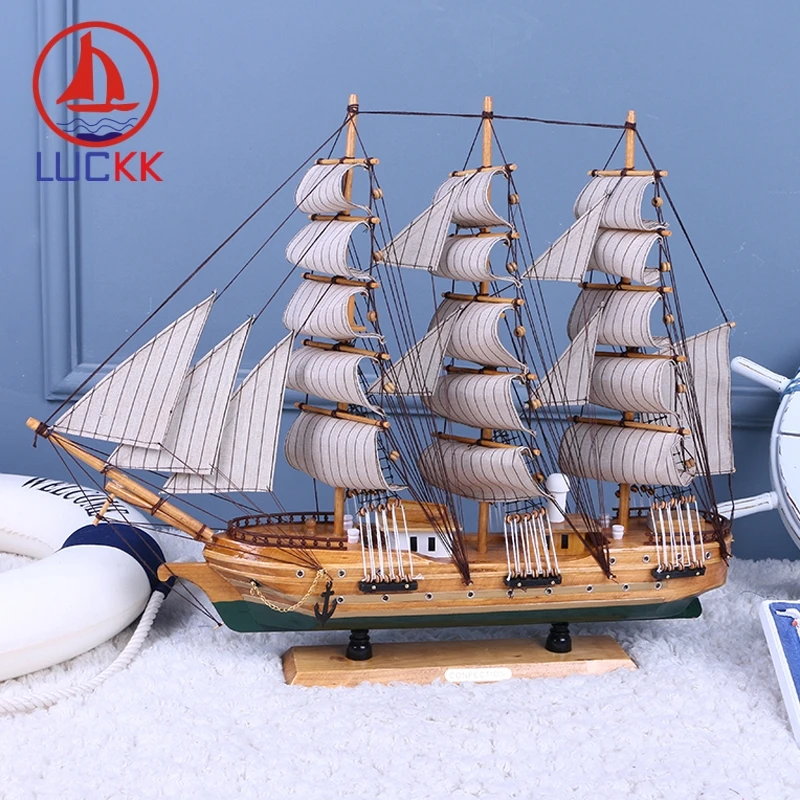 LUCKK 60 50 33 см ручной работы ретро деревянная модель кораблей домашнее украшение интерьера армейская Зеленая Комната дерево ремесло офис морской орнамент