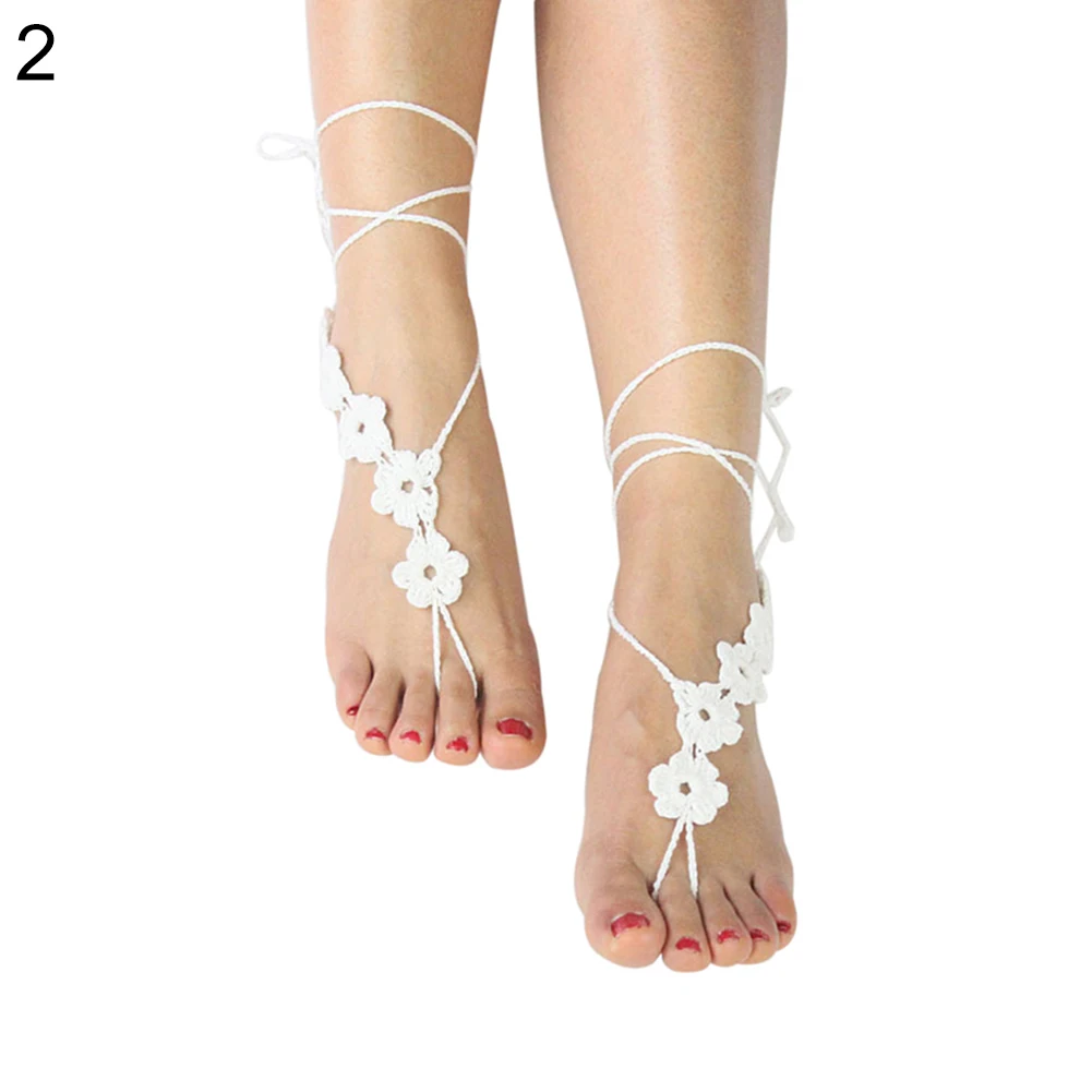Модные женские вязаные крючком Цветочные босиком в сандалиях ножной браслет аксессуары для танцев модная новинка