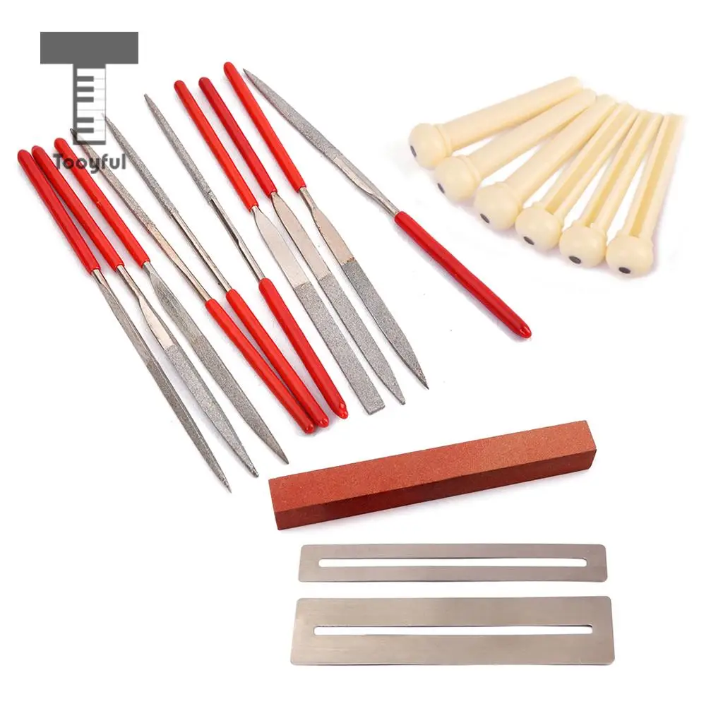 Tooyful 19Pcs Guitar Instrument Repair Tool Kit Grinding Stone Frets Nut File  Bridge Pins Set  