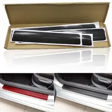 4pcs Universal 3D/4D Carbon Fiber Sticker Of Car Door Sill Scuff Protector Stickers Accessories Black, Red WIth Scraper