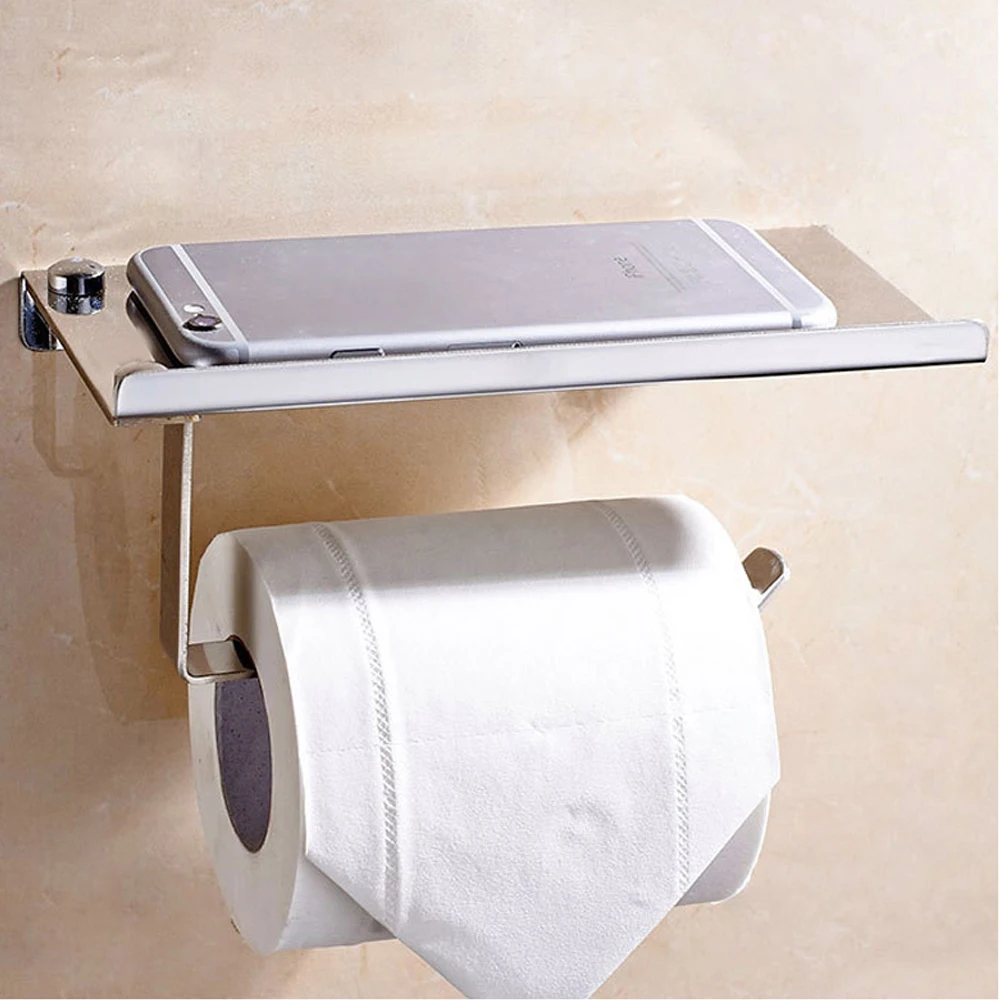 

Stainless Steel Paper Phone Holder with Shelf Bathroom Towel Rack Hanger Tissue for kitchen accessories Products home Storage