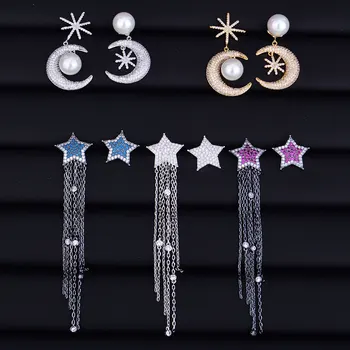 

GODKI Star And Moon Collection Cubic Zirconia Women Engagement Tassel Earrings Jewelry Party Gift