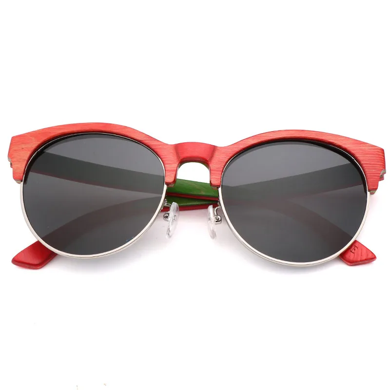 Полуободковые скейтборд деревянные круглые солнцезащитные очки поляризованные Модные солнцезащитные очки женские древесины бамбука UV400 солнцезащитные очки в стиле ретро - Цвет линз: Red
