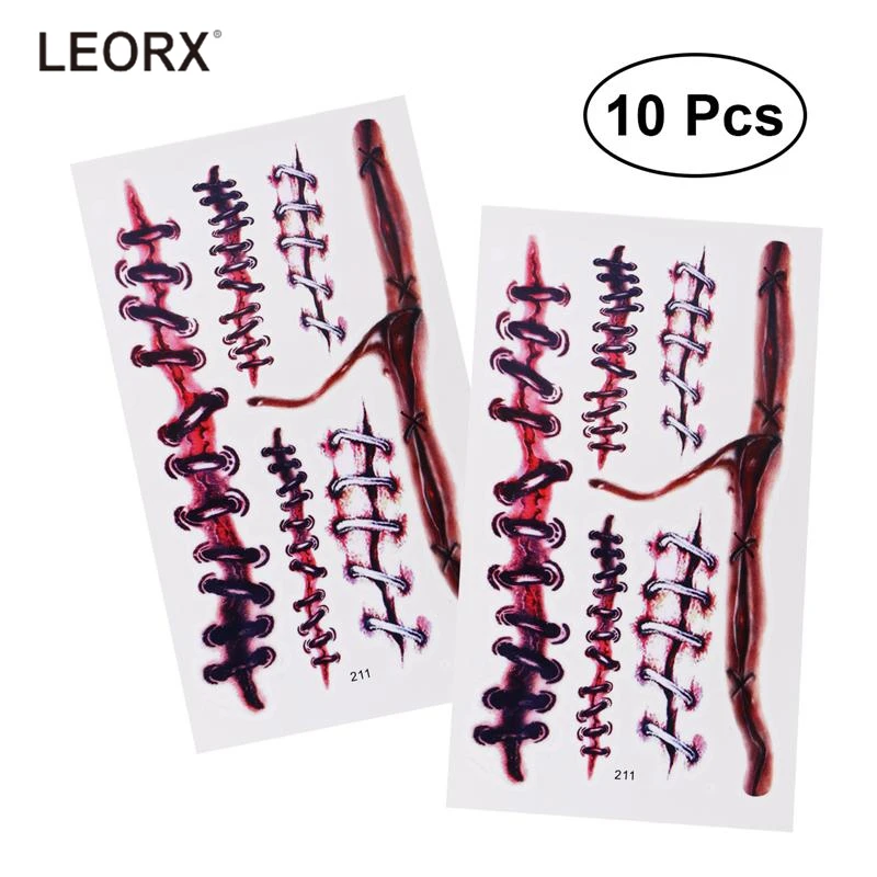 

10 PCS Scar Tattoo Stickers Horror 3D Fake Temporary Scar Stickers Tattoo Decals for Halloween Cosplay Film Props Costume Party