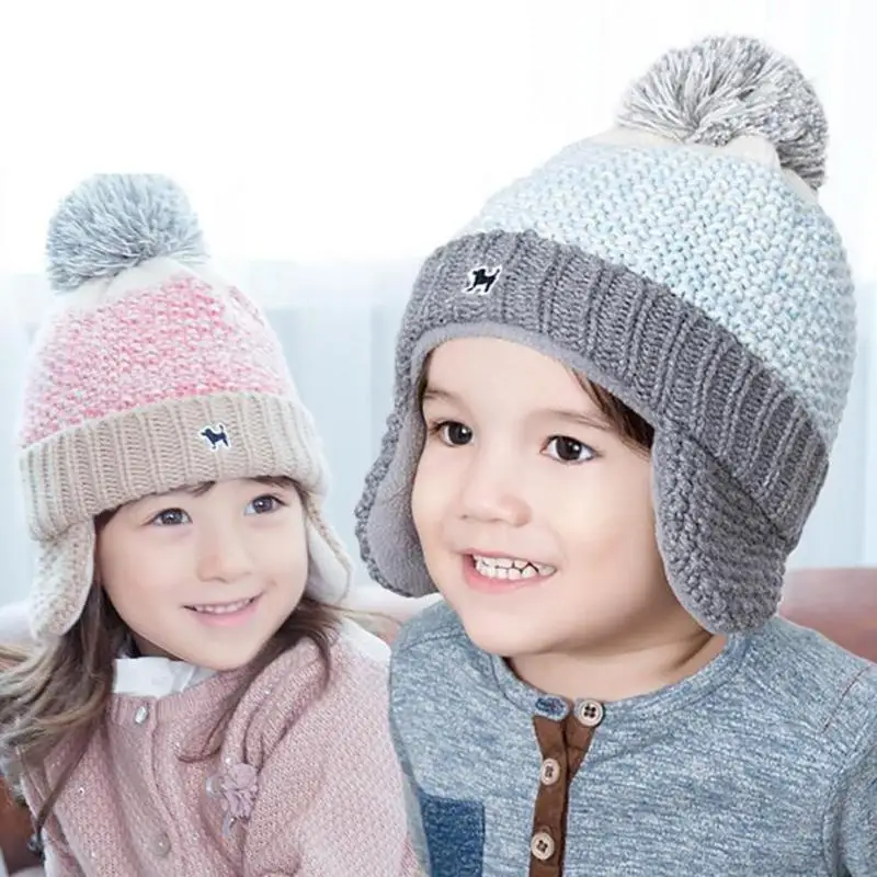 

Baby accessory cute Children Winter Caps Warm Knitted Hats Girls Kids Beanies Hip Hop Solid Cartoon Skullies casual D4